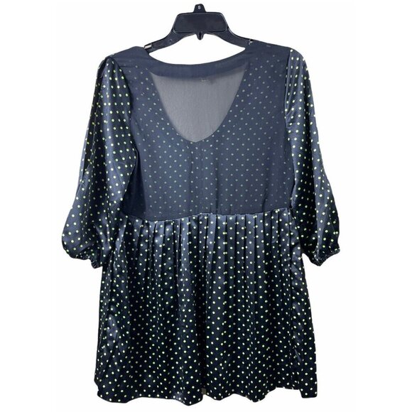 Princess Vera Wang 7 Tunic Top Dress Pleated Black Green Polka Dots Sheer Back - Picture 2 of 8